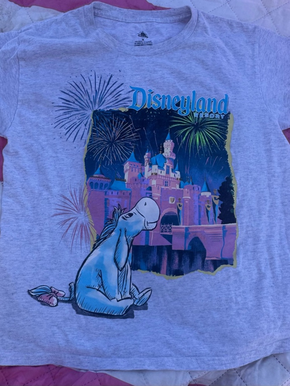Disney Grey Kids T-Shirt with Eeyore and Castle Fireworks